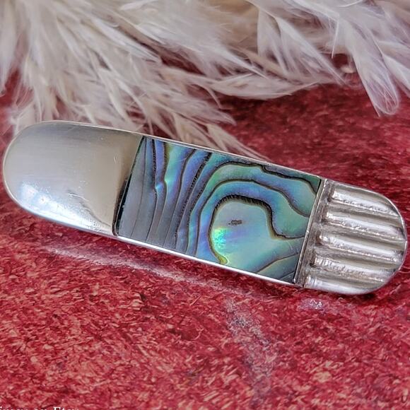 Vintage Sterling Silver Abalone Brooch, Art Deco Design - Picture 3 of 10